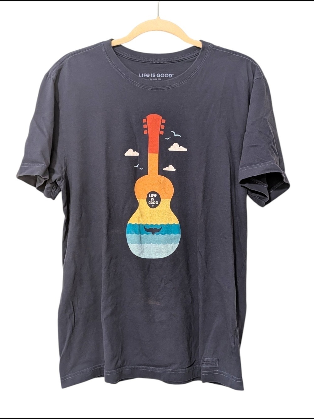 Life is Good Men's Black Guitar Graphic T-Shirt Medium - Picture 1 of 4